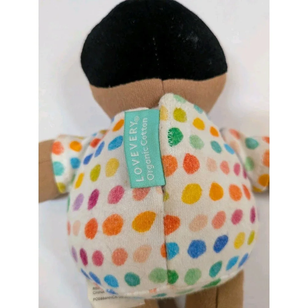 Lovevery 8” Organic Cotton Baby Doll Plush Black Hair Tan Skin Montessori Play